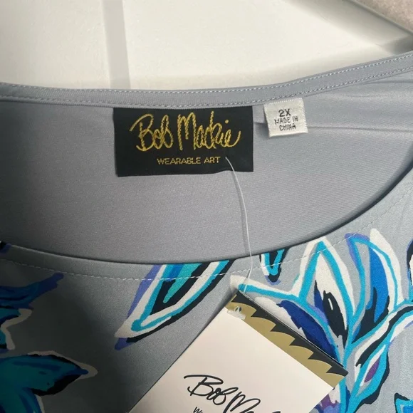 Bob Mackie NWT Gray Blue Floral Blouse Kaftan Top women’s plus size 2X - Picture 4 of 7